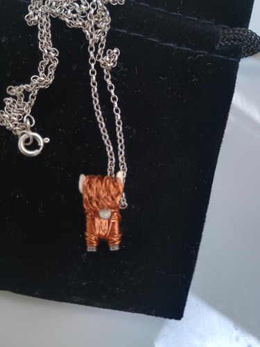 Highland cow silver necklace